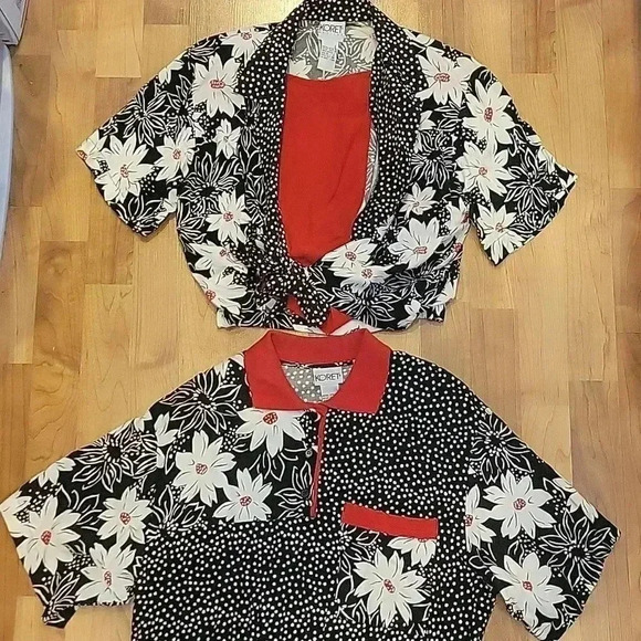 Koret Blouse Boho Floral Polka Dot 2-PC Coordinating Set Vintage 90s Red… - Picture 9 of 9